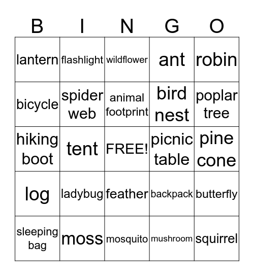 27th Guides Spring Camp Bingo Card
