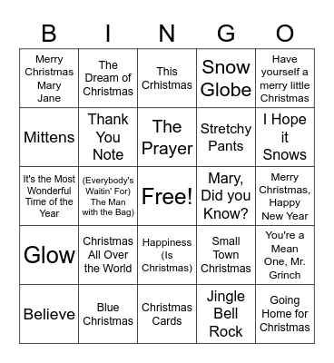 Holiday Music Bingo Playlist Bingo Card