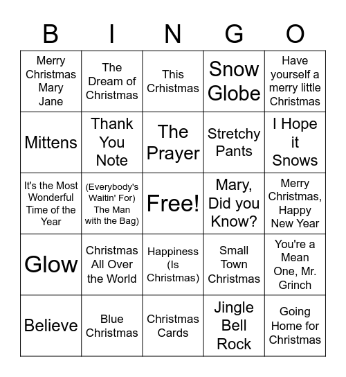 Holiday Music Bingo Playlist Bingo Card