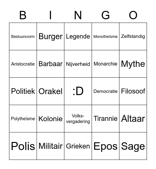 H3: 'Grieken' Bingo Card