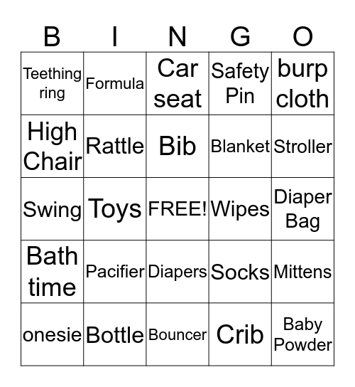 Baby Bingo Card
