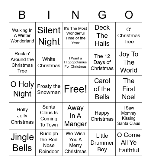 Christmas Carold Bingo Card
