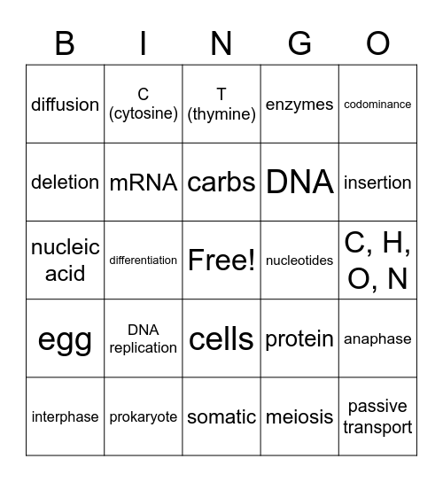 Semester Exam Bingo Card