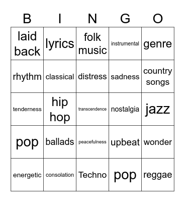 Unit 4.1 - World of Music Bingo Card