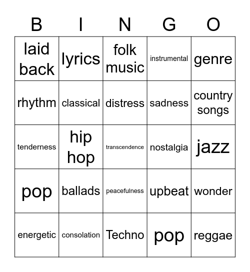 Unit 4.1 - World of Music Bingo Card