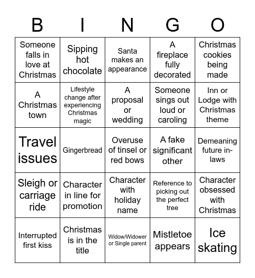 Christmas movie bingo Card