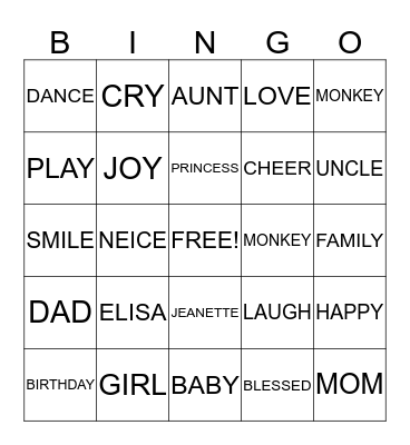 PRINCESS ELISA Bingo Card