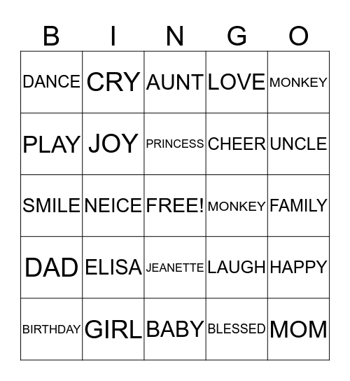 PRINCESS ELISA Bingo Card