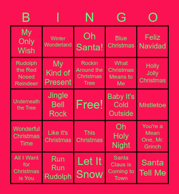 Holiday Music Bingo Card