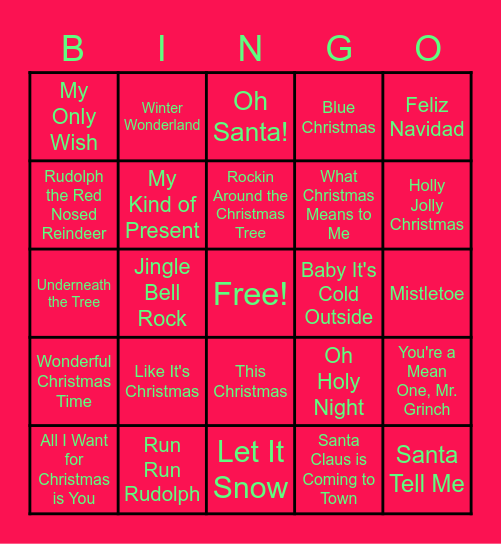 Holiday Music Bingo Card