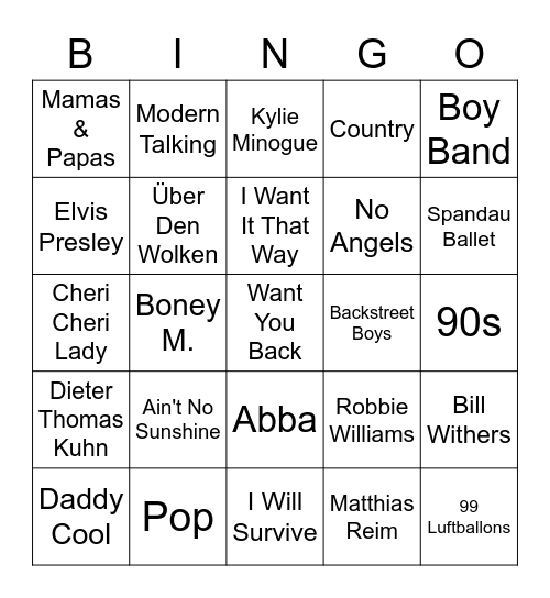 Innervisions Winter Karaoke Bingo Card