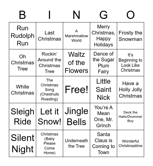 Musical Holiday Bingo Card