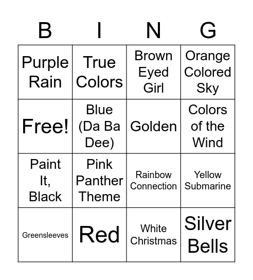 Colors Singo Bingo Card