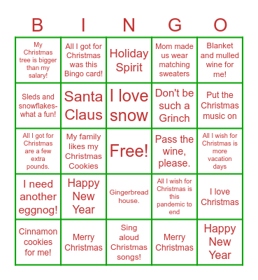 Bingo Christmas Bingo Card