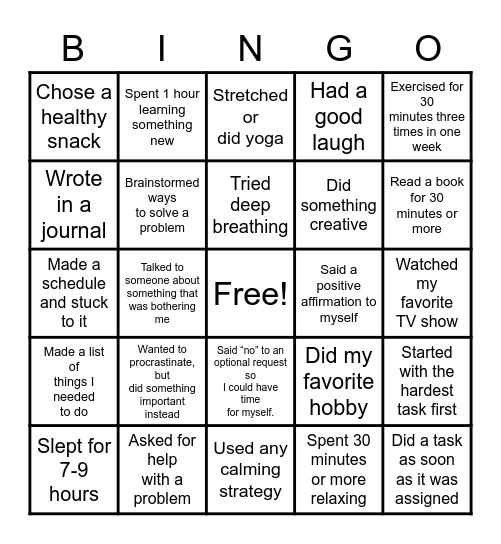 Strategies BINGO Card