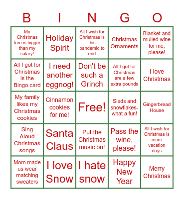 Christmas Bingo Card