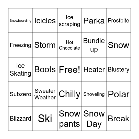 Winter Bingo Card