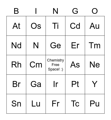 Periodic Table Bingo Card