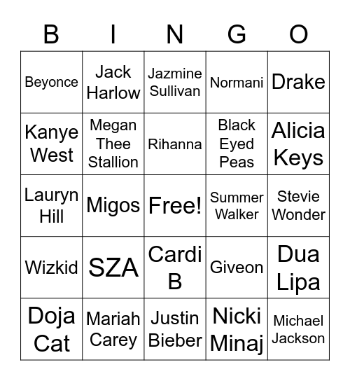 Music Bingo Card