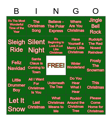Christmas Music BINGO Card
