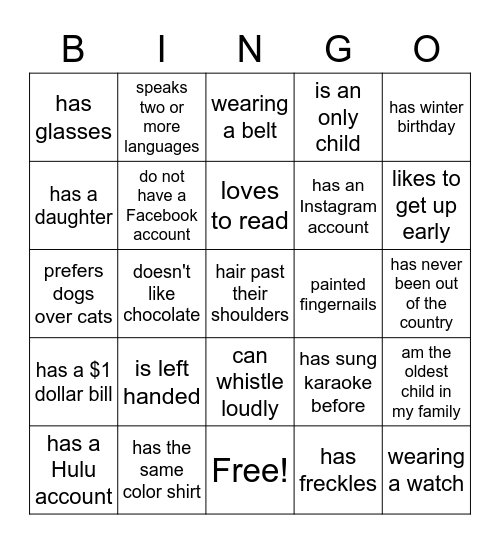 Getting to Know You BINGO Card