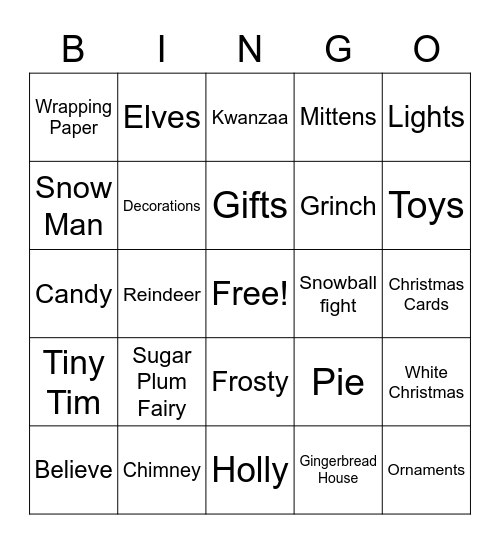 Christmas Party Bingo Card