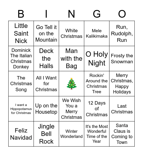 Christmas Song Bingo Card