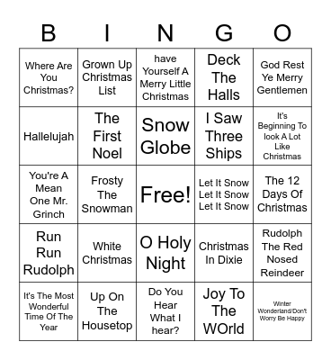 Acapella X-Mas Bingo Card