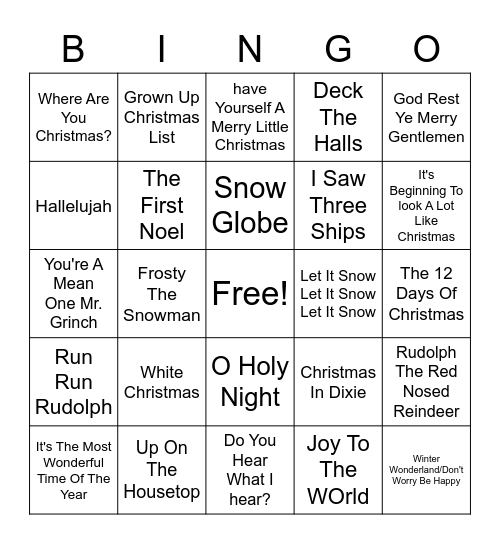 Acapella X-Mas Bingo Card