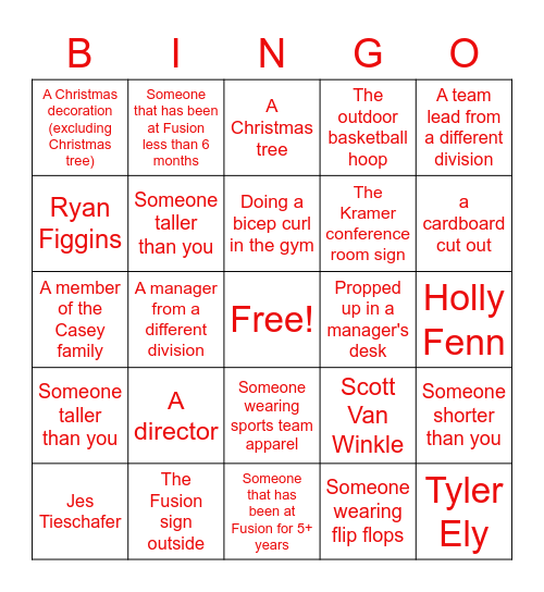 Fusion Holiday Bingo: Take a picture with... Bingo Card