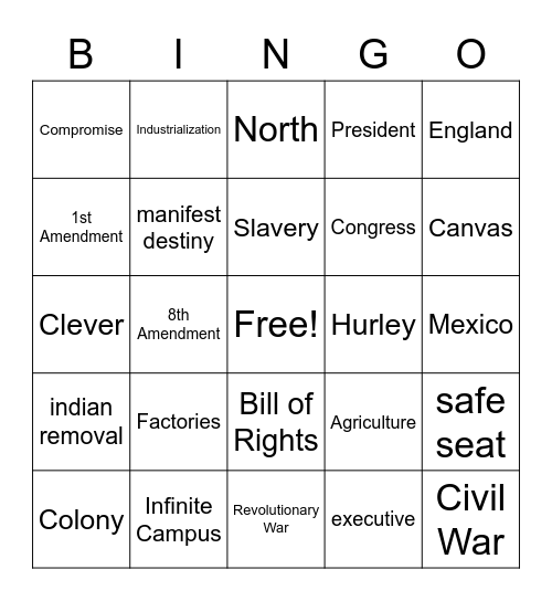 First Semester Bingo Card