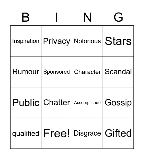 Unit 3 Vocab Bingo Card