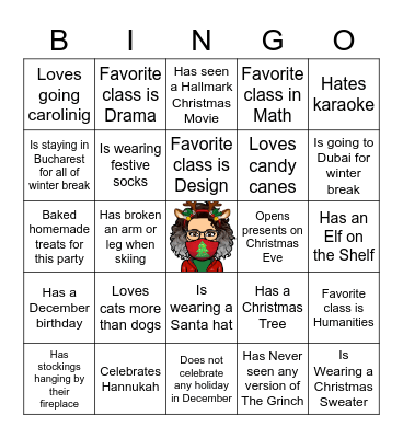 Grade 9 Holiday Party Bingo Card