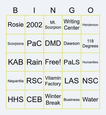 School of Liberal Arts & Sciences Bingo Card