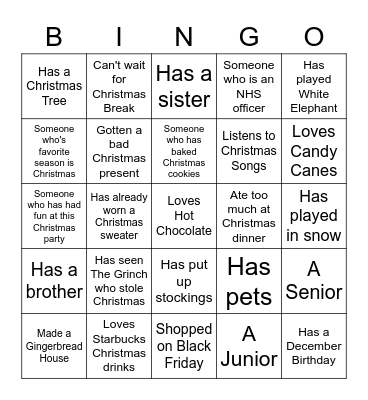 Holiday Party People Bingo Card