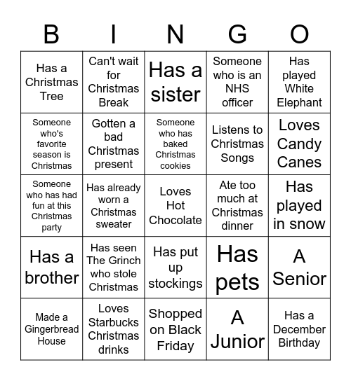 Holiday Party People Bingo Card