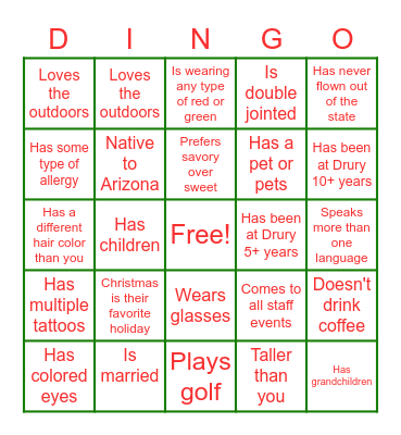 Drury Inn and Suites Bingo Card