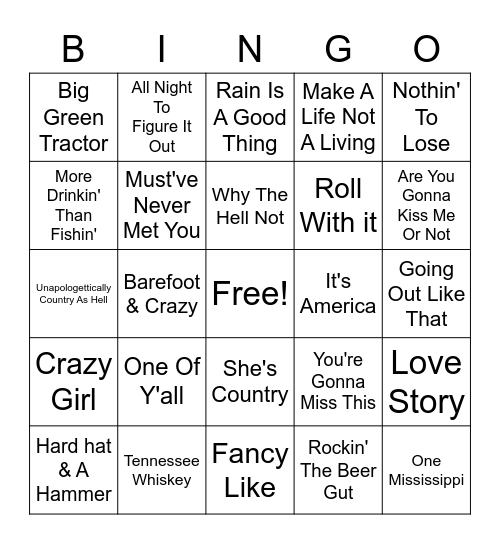 Country Cover All Bingo Card