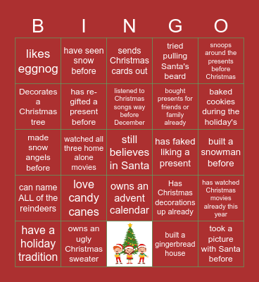 Virtual Holiday Bingo Card