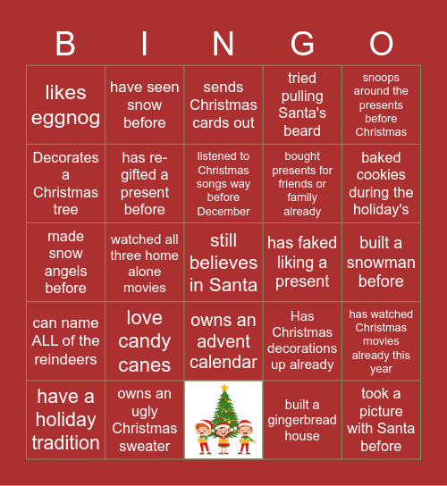 Virtual Holiday Bingo Card