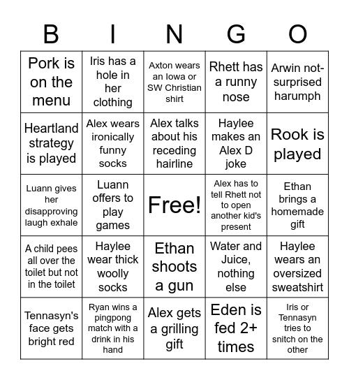 Spronk Christmas Bingo Card