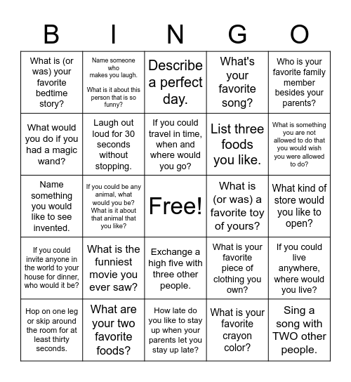 Friendship Bingo Card Bingo Card