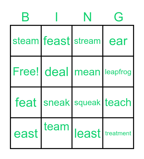 Vowel Team -ea Bingo Card