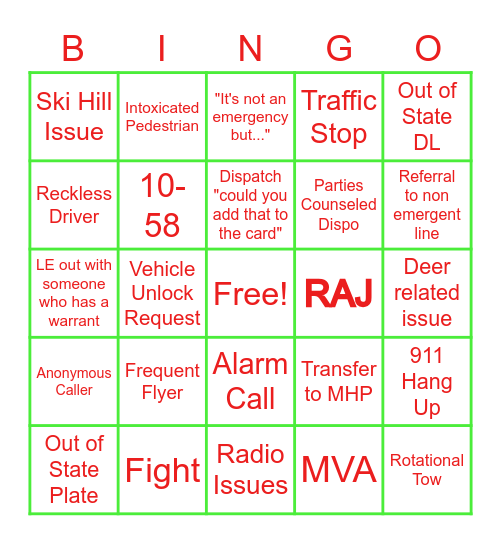 Dispatch Bingo Card