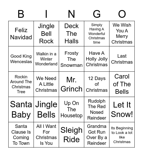 Holiday Jingle Bingo Card