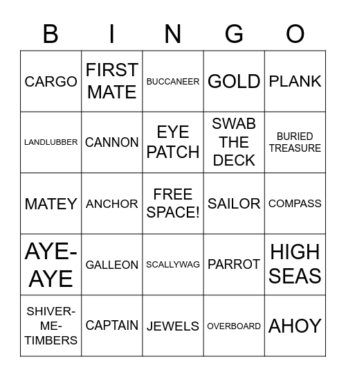 EOD Pirate Bingo Card