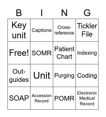 Medical Records Management Bingo Card