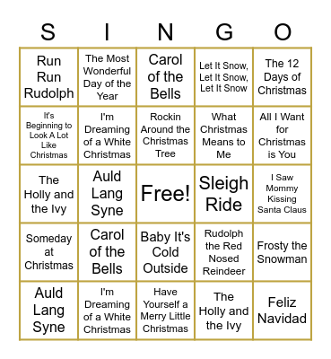 MAC Board of Directors Holiday SINGO Bingo Card