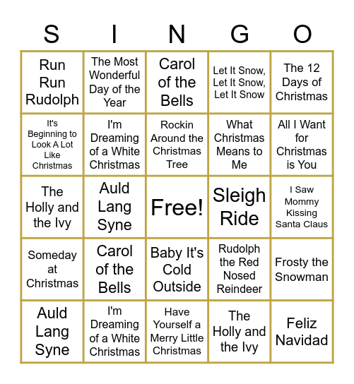 MAC Board of Directors Holiday SINGO Bingo Card