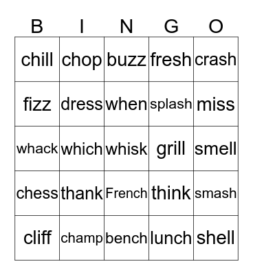 Digraph bingo Card